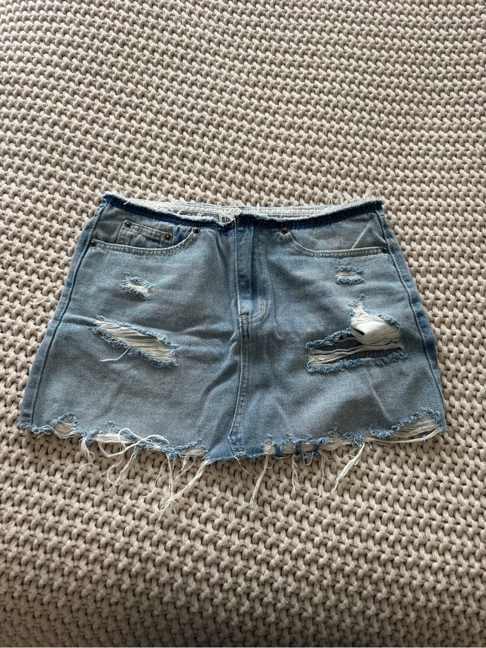 Signature8 Light Blue Distressed Denim Mini Skirt